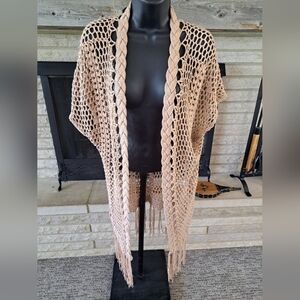 Umgee Tan Crochet Open-Front Cardigan